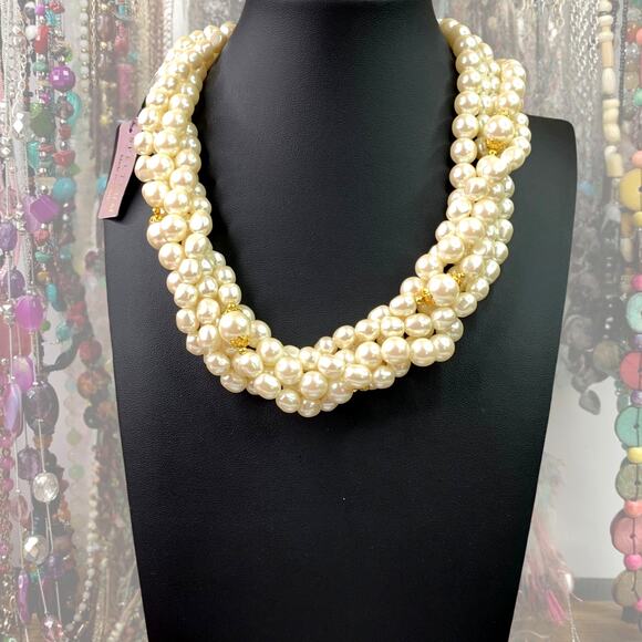 Vintage Jewelry - Vintage Japan Freshwater Pearl Choker Necklace Multi-Strand Spectrum NEW